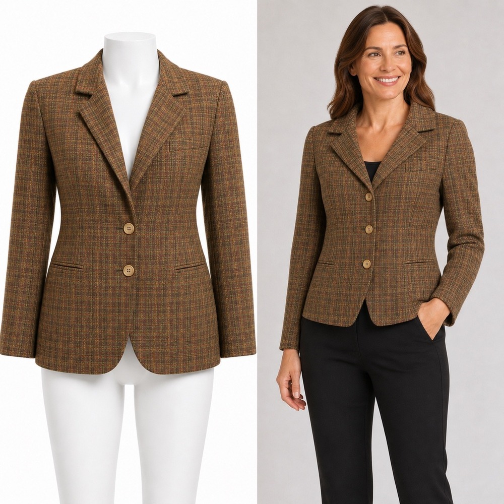 Missoni Donna Blazer Women 14 Brown Plaid Wool Made in Italy Vintage Two Button